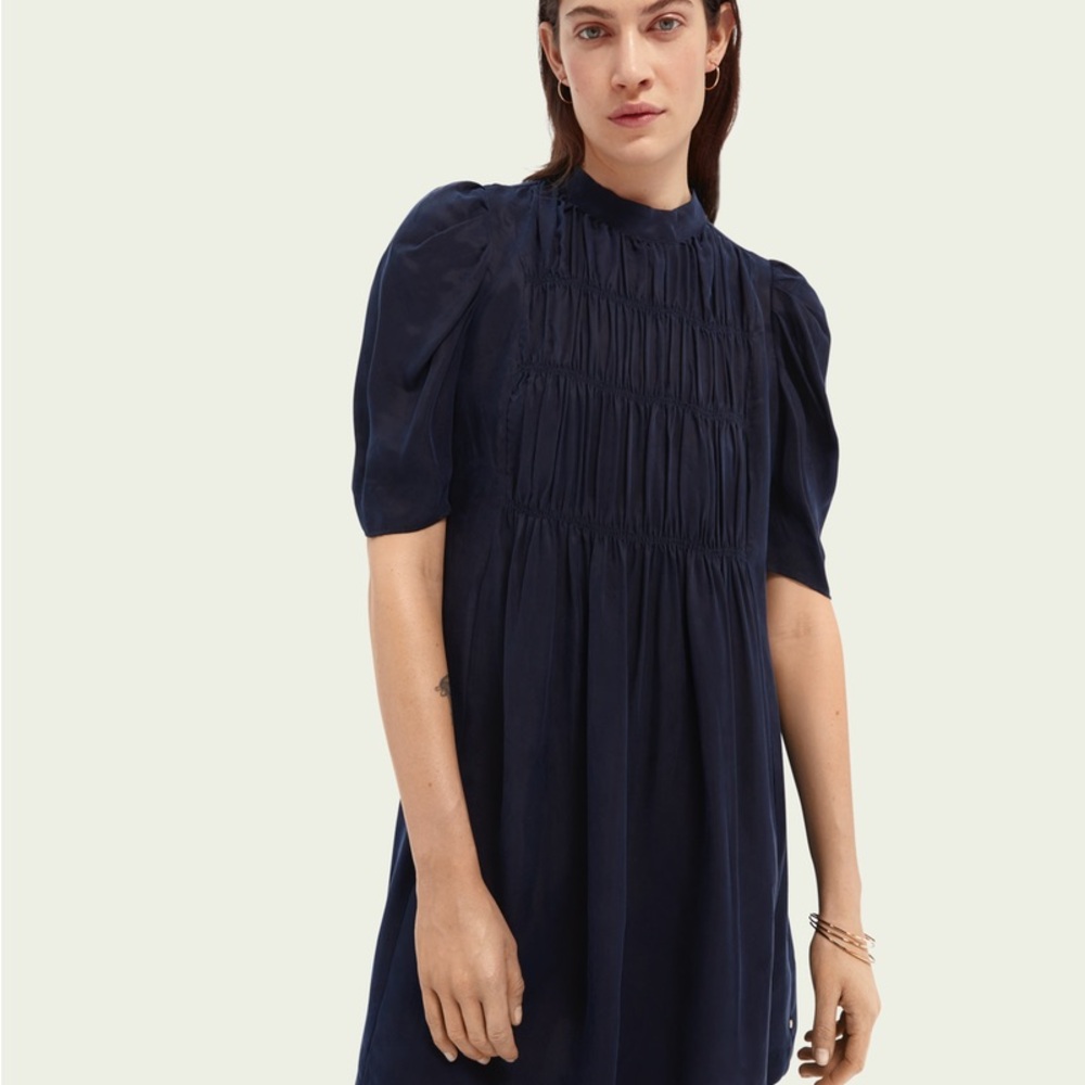 Scotch and Soda Smocked Detail Navy Blue Dress in excellent condition size M
